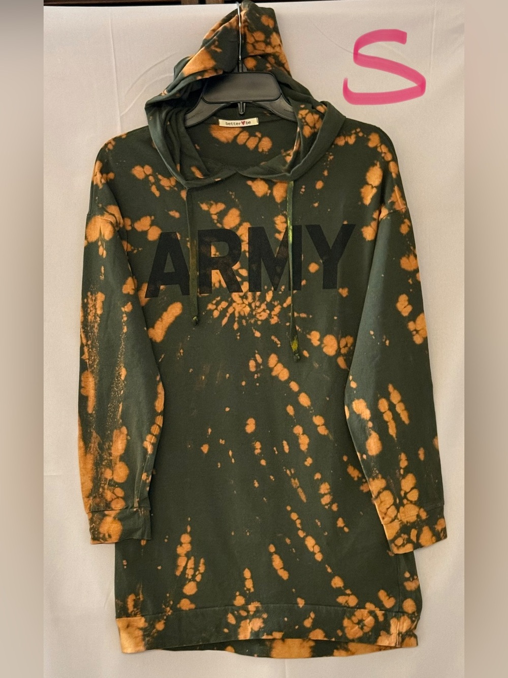 Better Be Olive Green and Orange Tie-Dye "ARMY" Hoodie Dress